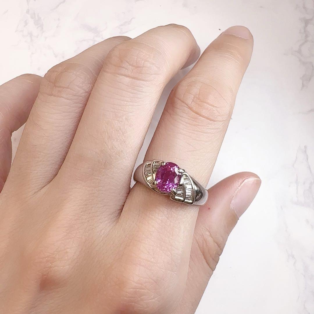 【K18PG】ピンクサファイア0.637ct エメカットダイヤ巻き リング