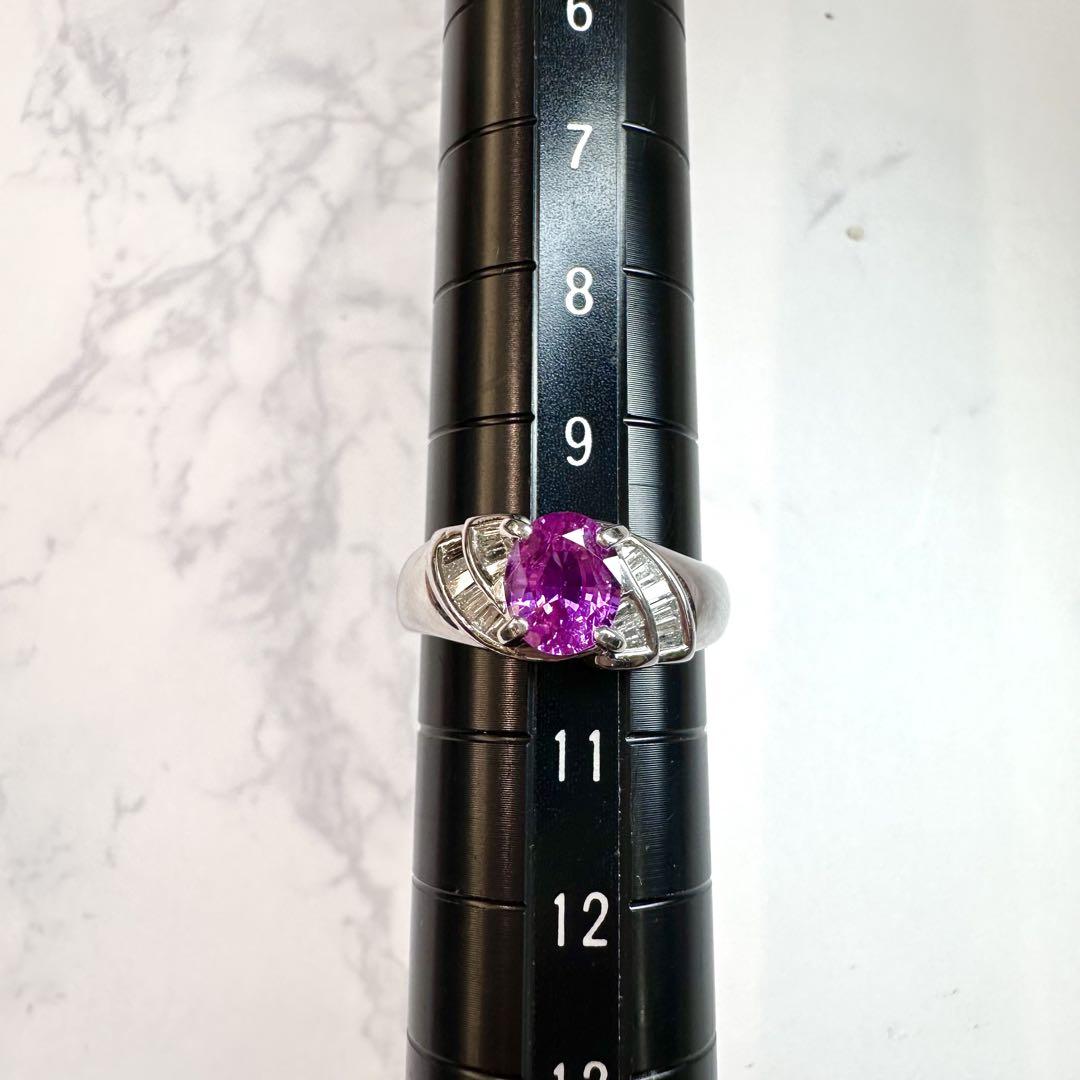 【K18】天然ピンクサファイアリング 1.09ct × バゲットダイヤ　リング