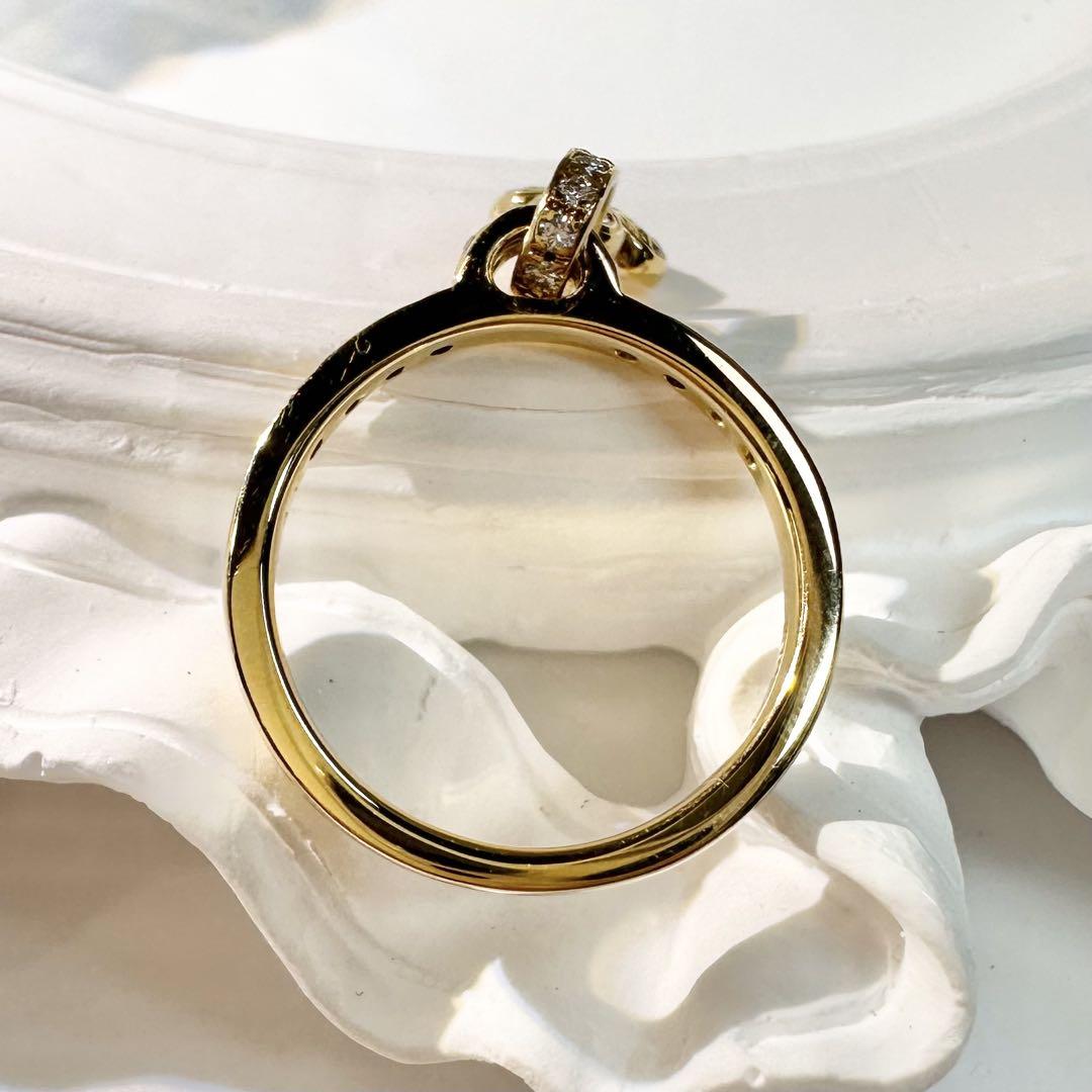 【K18】ダイヤモンド 0.3ct リング クローバー チャーム付き　揺れる