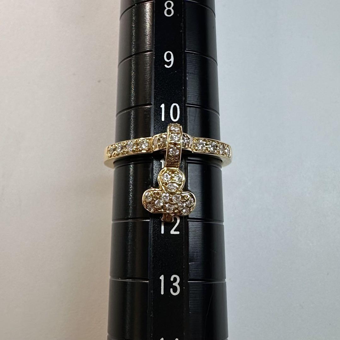 【K18】ダイヤモンド 0.3ct リング クローバー チャーム付き　揺れる