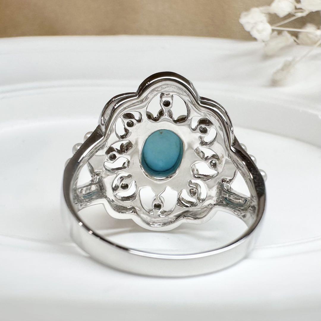 【K18WG】 ターコイズ 1.10ct パール リング　アンティーク