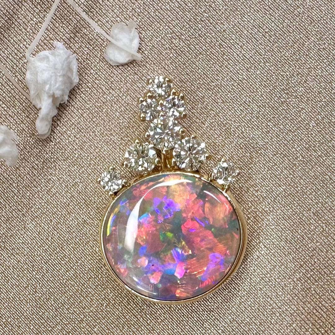 【K18】ブラックオパール 3.21ct 遊色 ペンダント