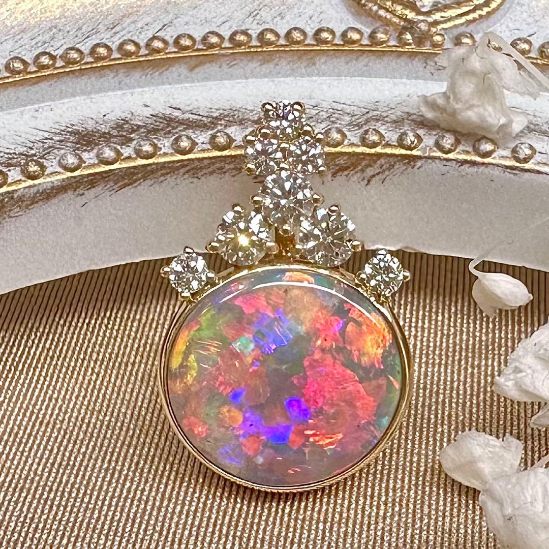 【K18】ブラックオパール 3.21ct 遊色 ペンダント