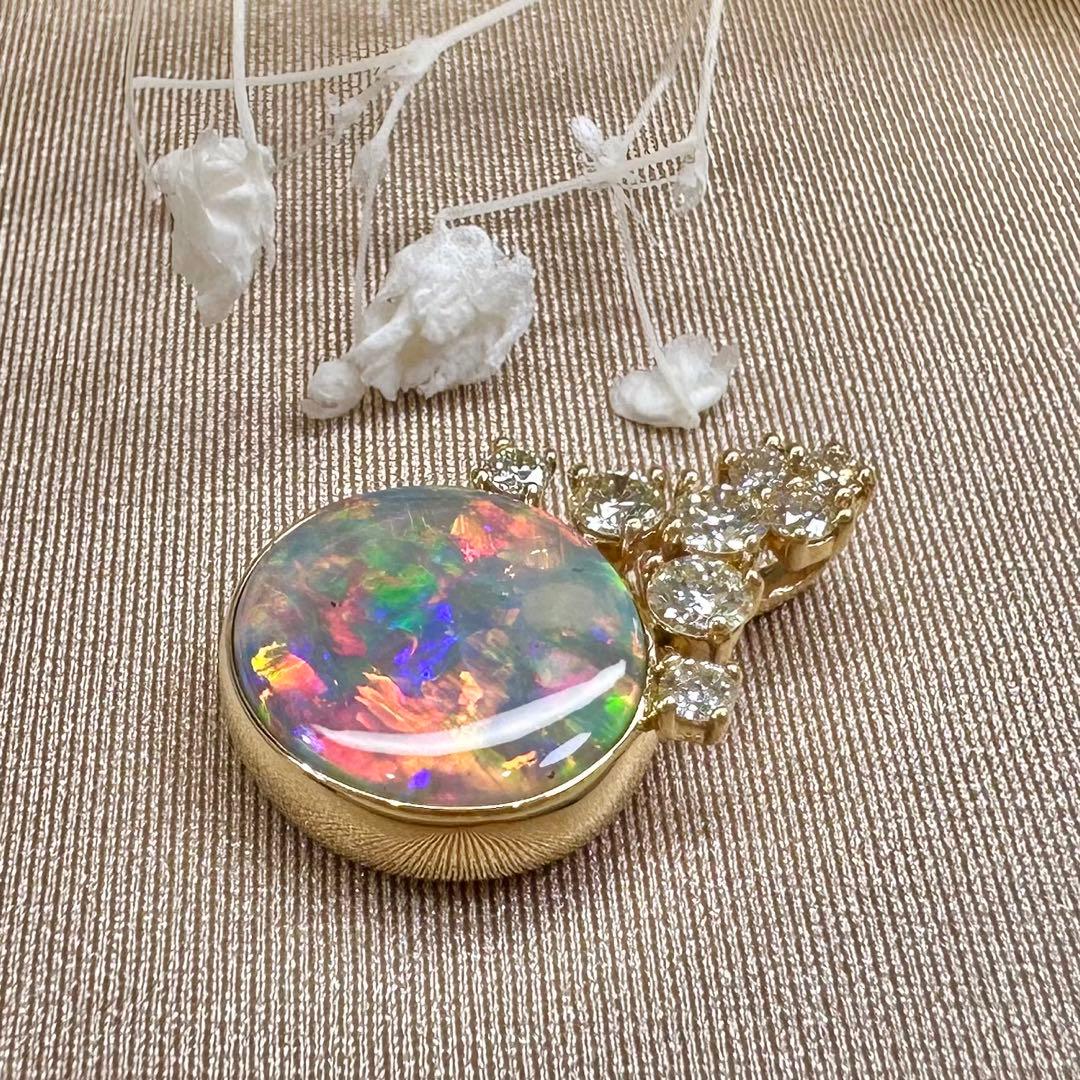 【K18】ブラックオパール 3.21ct 遊色 ペンダント