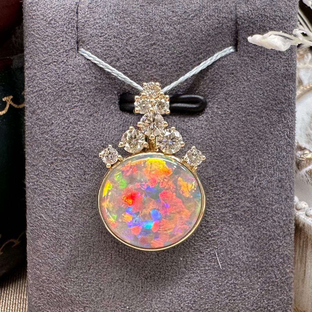 【K18】ブラックオパール 3.21ct 遊色 ペンダント