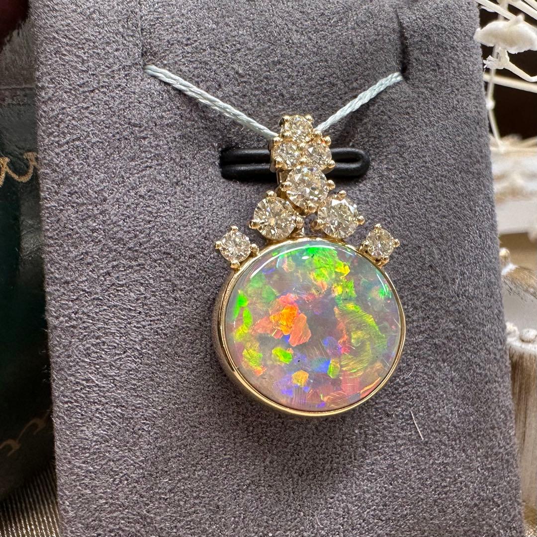 【K18】ブラックオパール 3.21ct 遊色 ペンダント