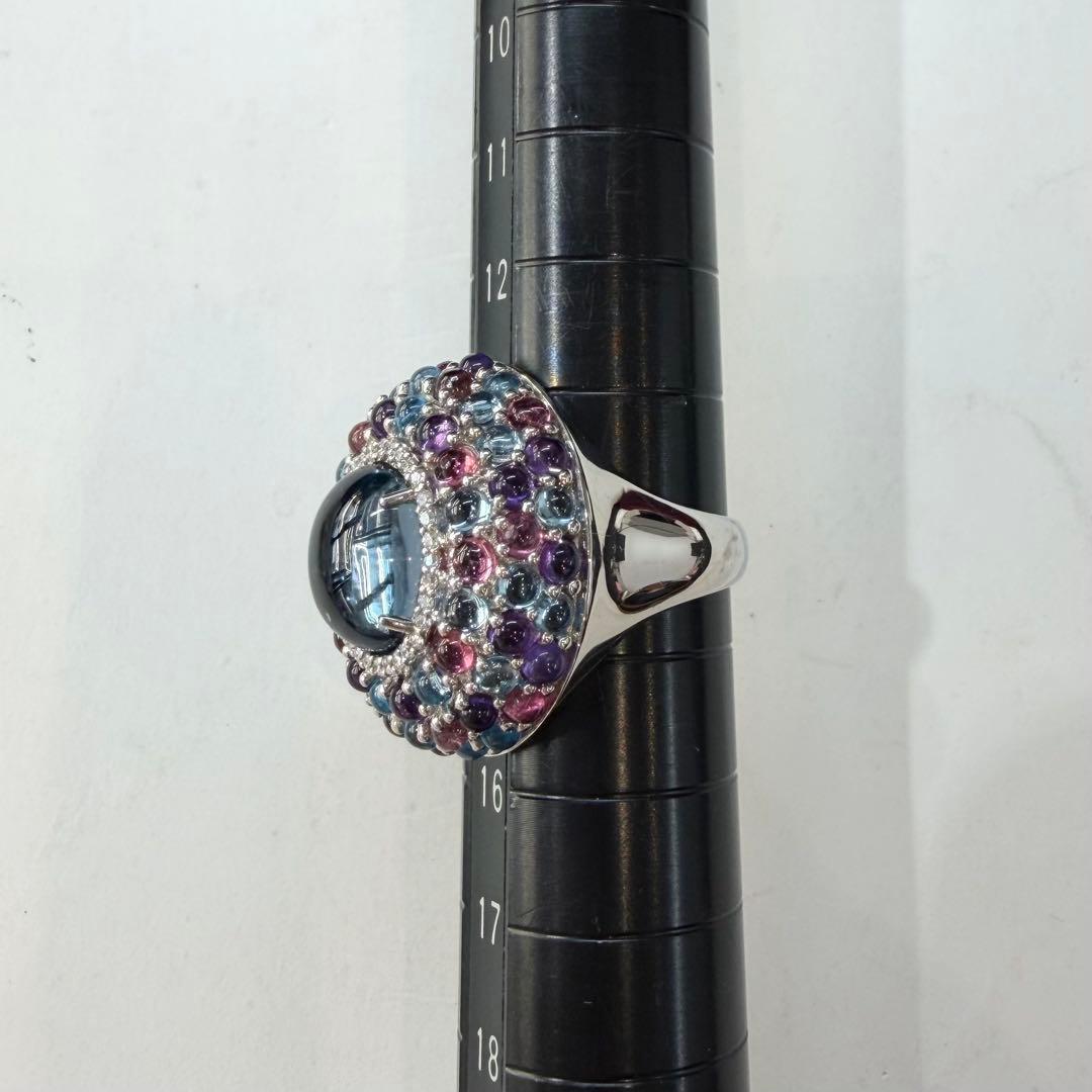 【K18WG】ブルートパーズ 4.25ct リング カラーストーンミックス