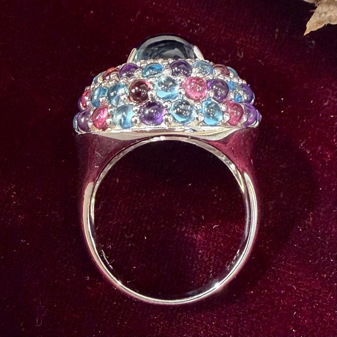【K18WG】ブルートパーズ 4.25ct リング カラーストーンミックス