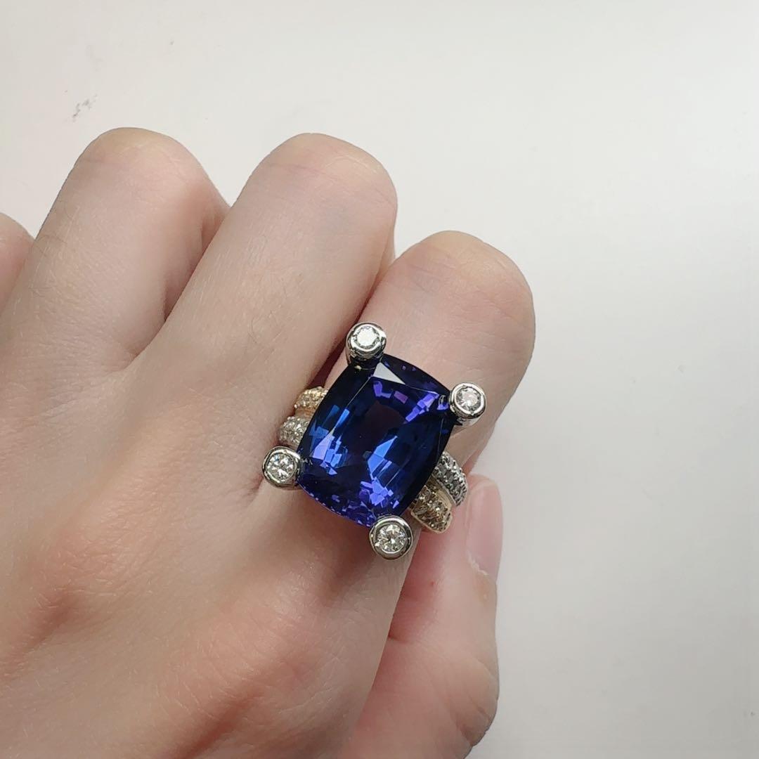 【美品】K18/PT900 タンザナイト 11.05ct ダイヤ リング