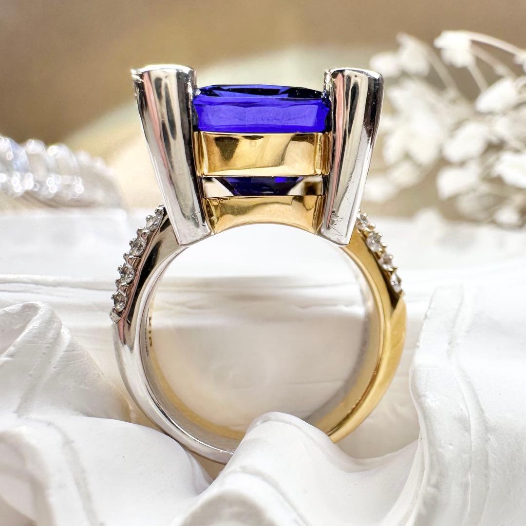 【美品】K18/PT900 タンザナイト 11.05ct ダイヤ リング