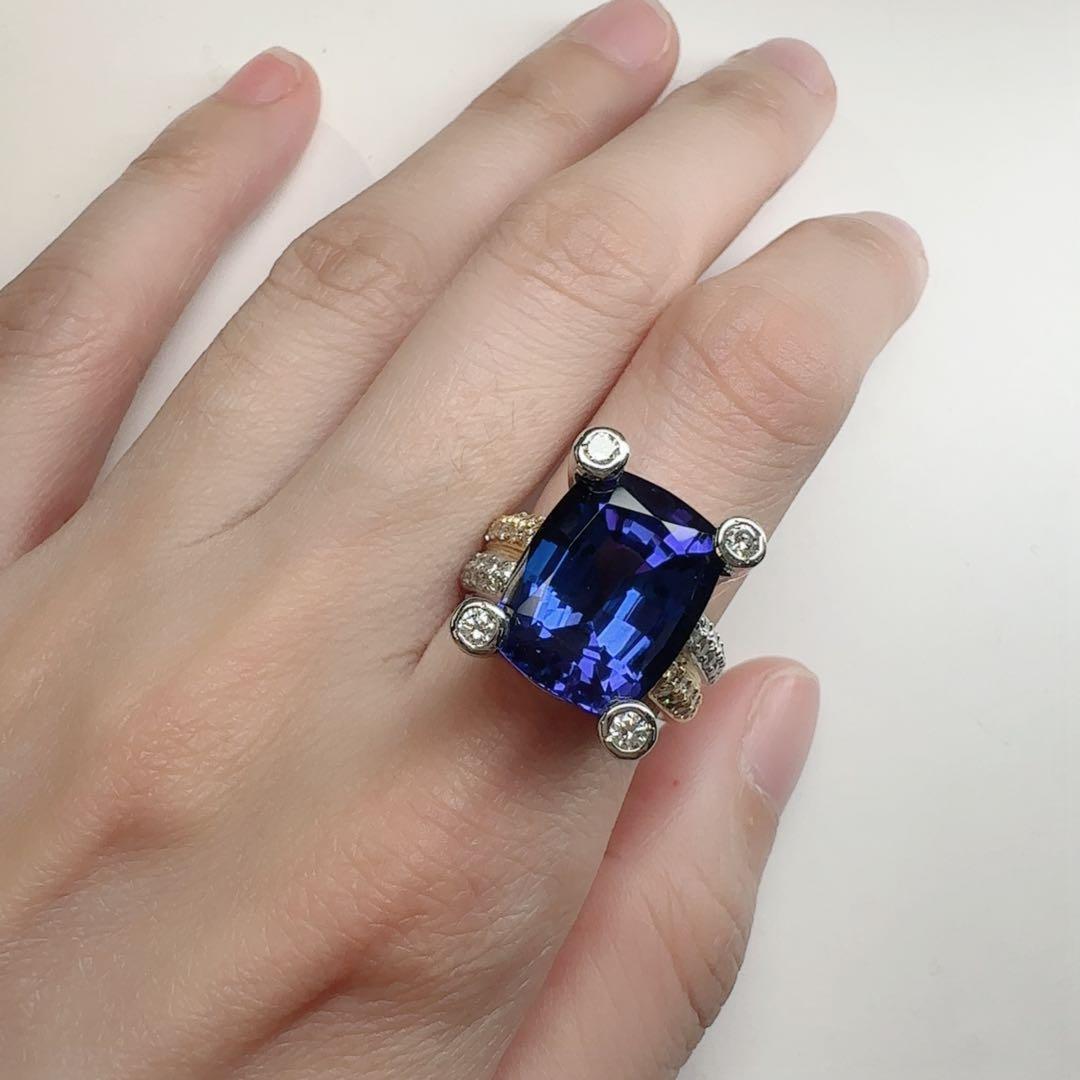 【美品】K18/PT900 タンザナイト 11.05ct ダイヤ リング