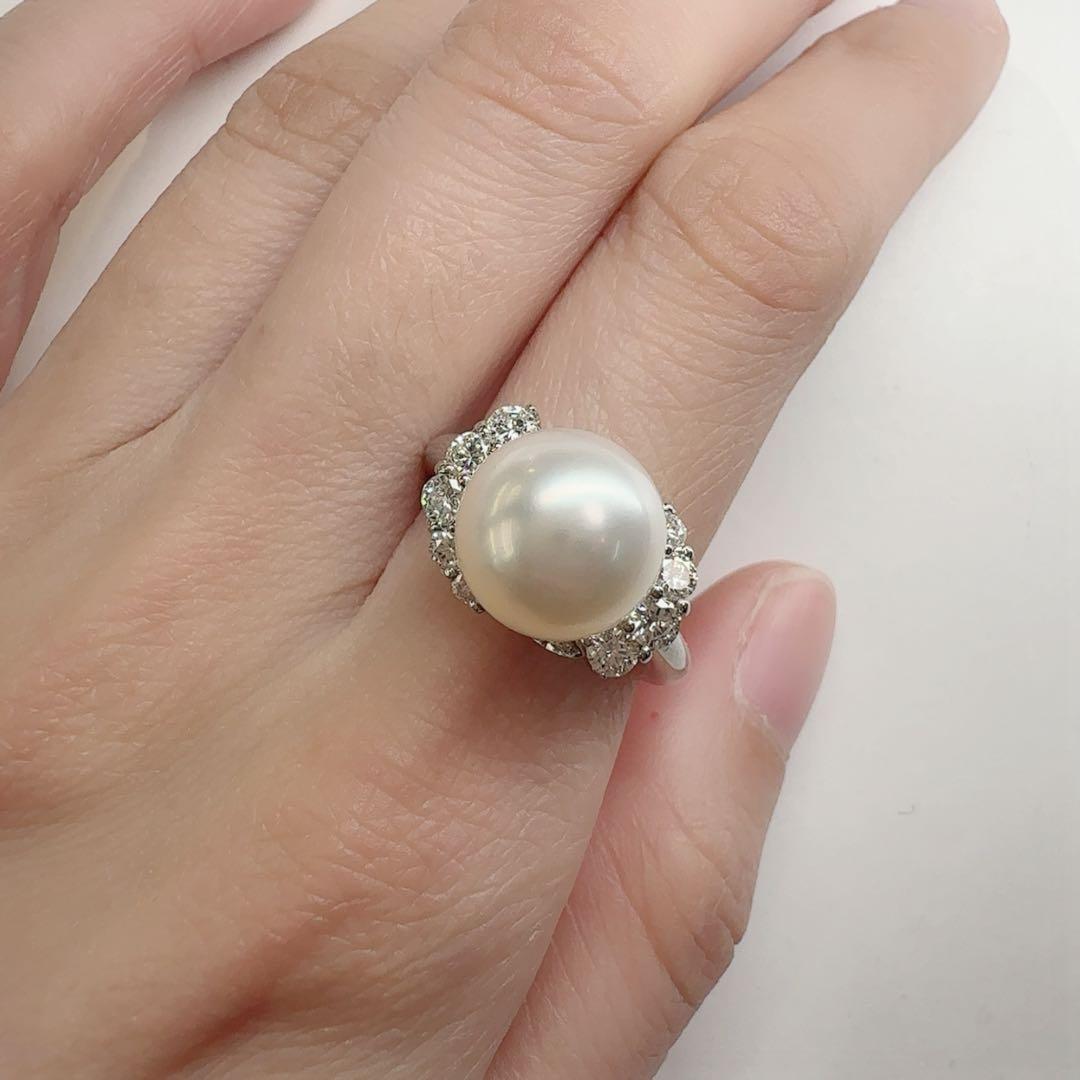 【美品】PT900 パール 10.7mm リング ダイヤモンド