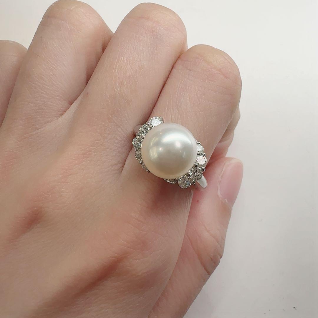 【美品】PT900 パール 10.7mm リング ダイヤモンド