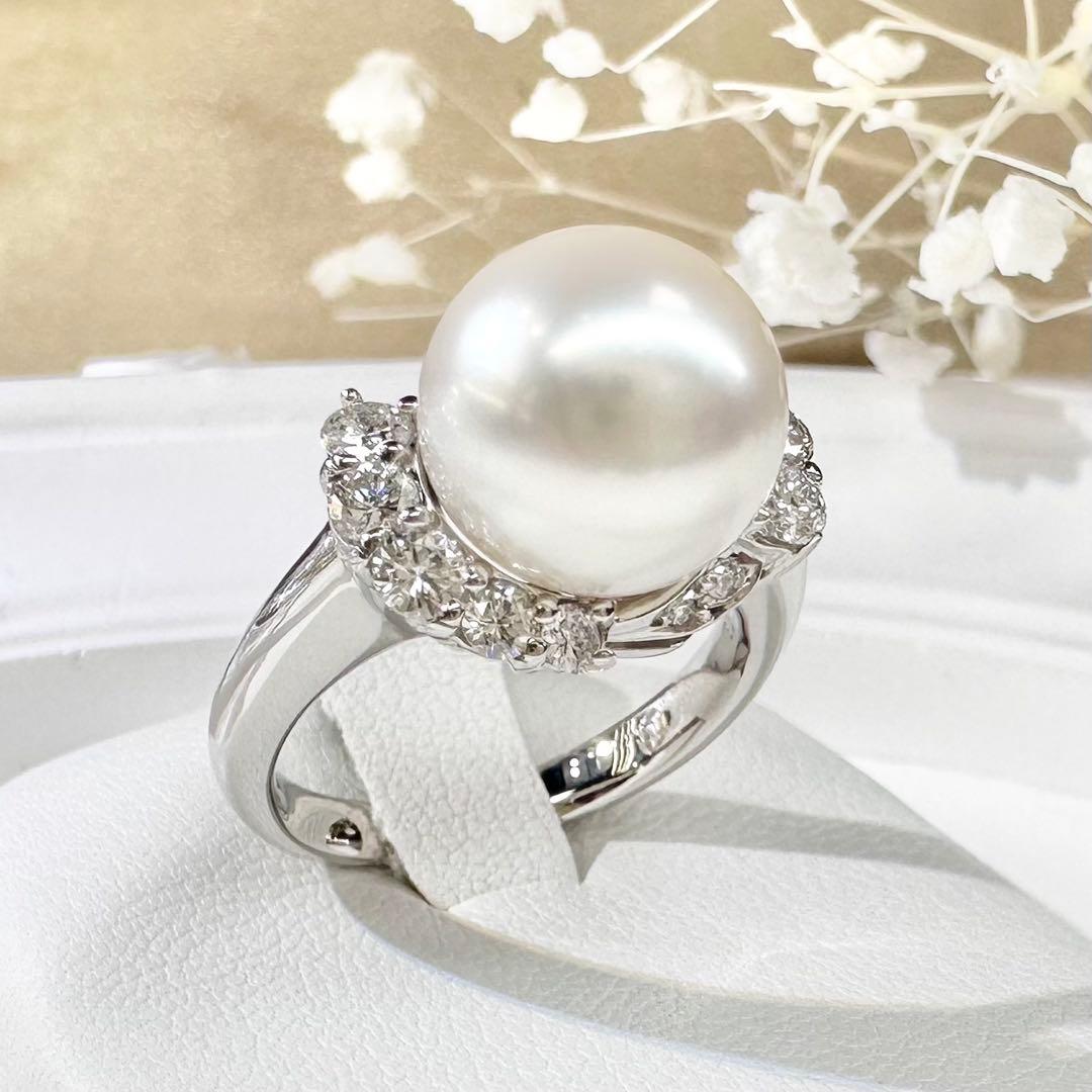【美品】PT900 パール 10.7mm リング ダイヤモンド