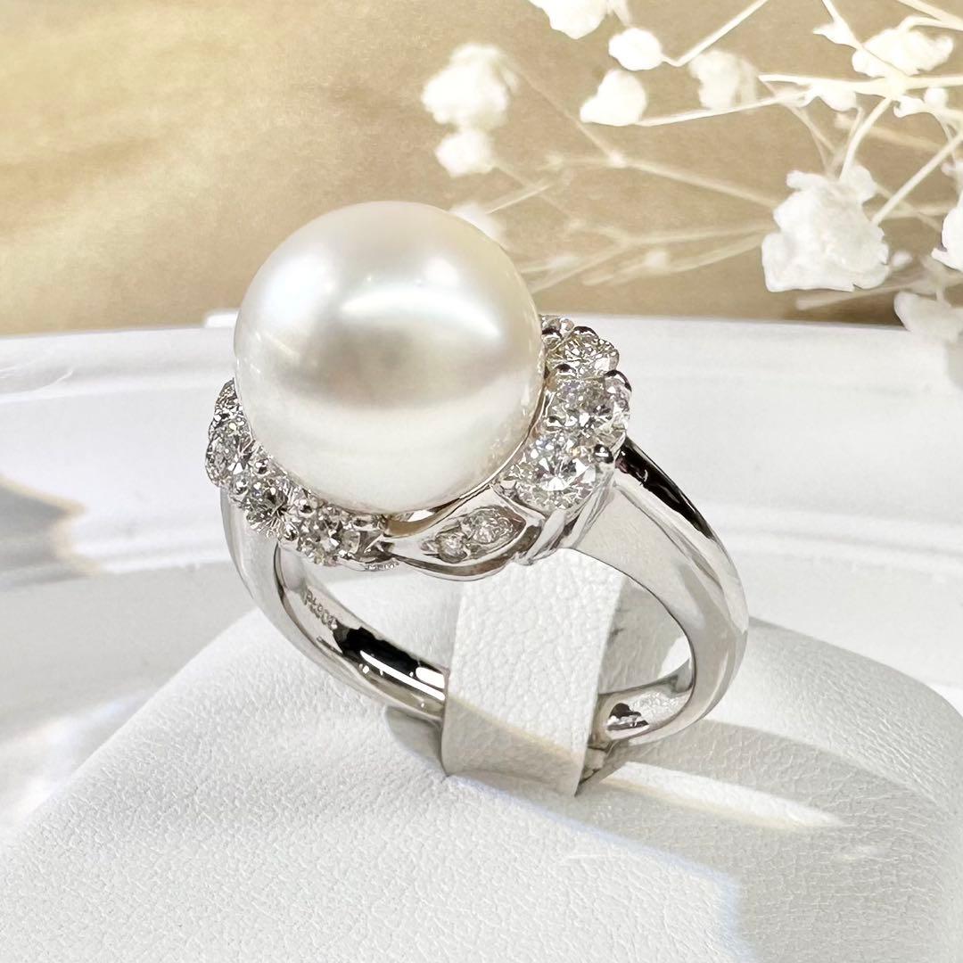 【美品】PT900 パール 10.7mm リング ダイヤモンド