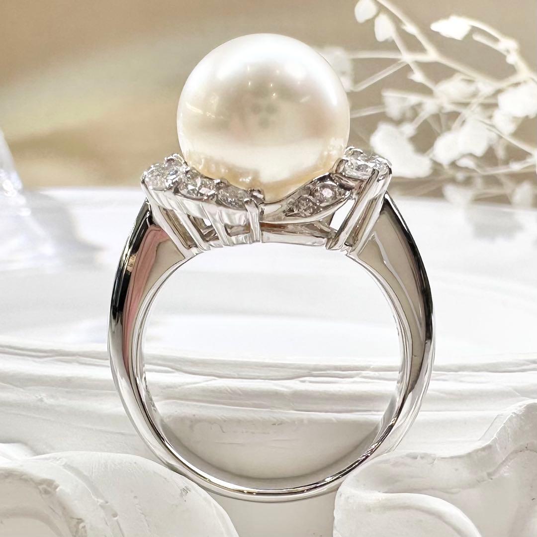【美品】PT900 パール 10.7mm リング ダイヤモンド