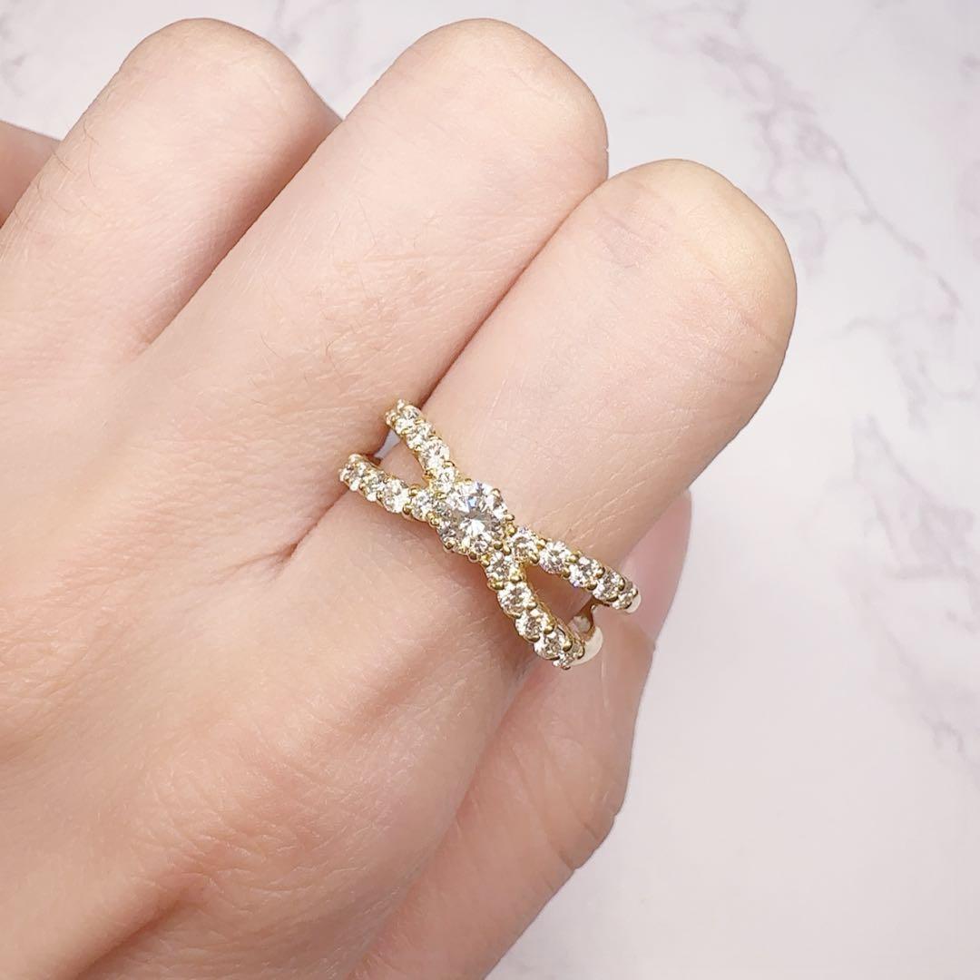 【K18】ダイアモンド0.21/0.51ctリング リング　✨クロス お姫様 ✨