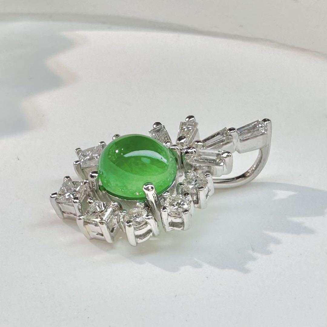 【美品】Pt900 翡翠 6×5mm ダイヤモンド ペンダント