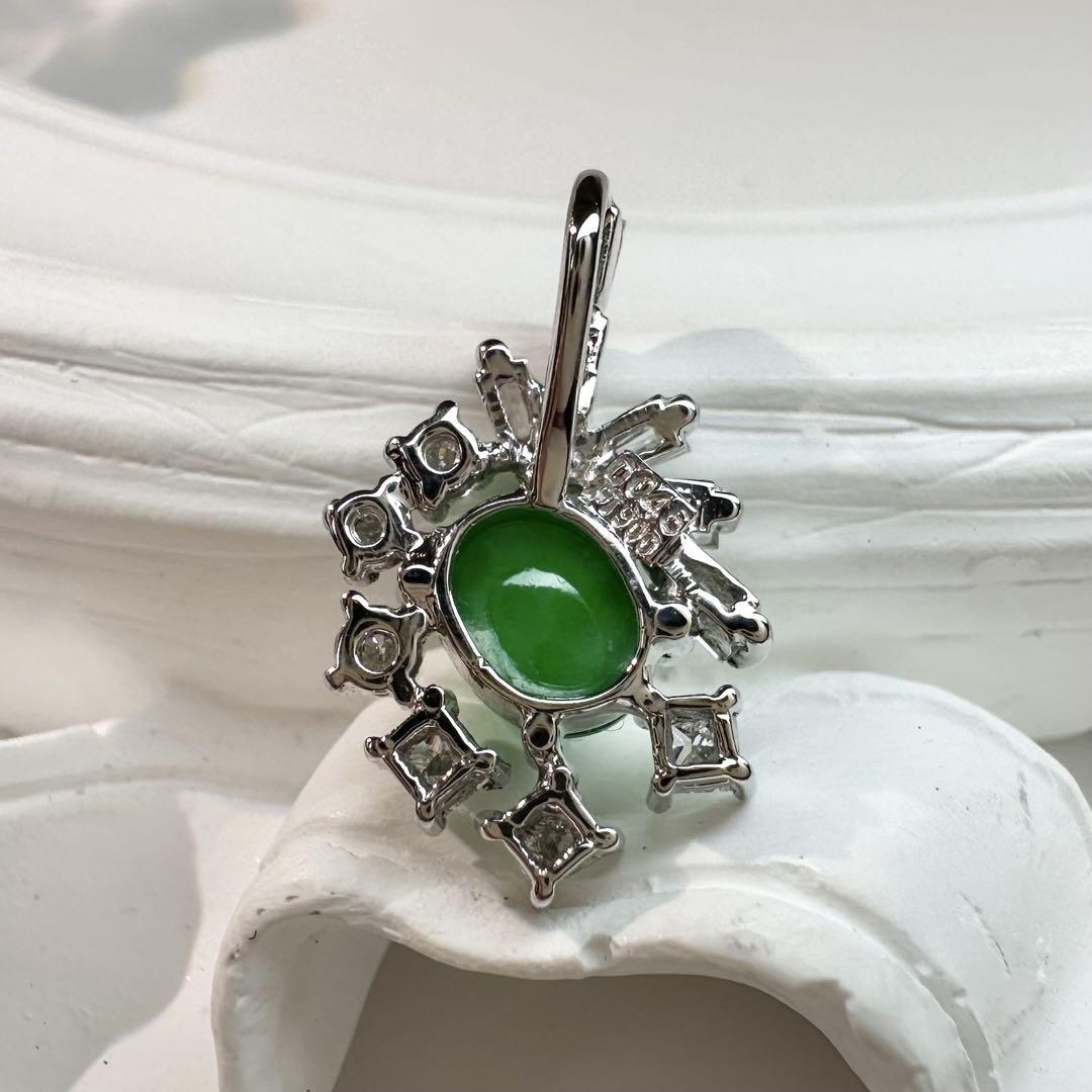 【美品】Pt900 翡翠 6×5mm ダイヤモンド ペンダント