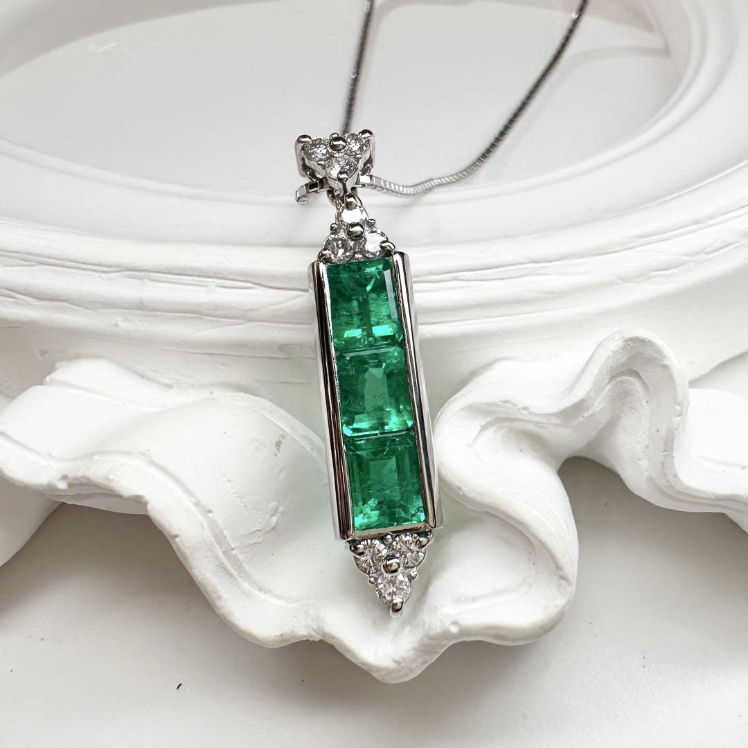 【美品】PT900 エメラルド 1.91ct ダイヤモンド ネックレス