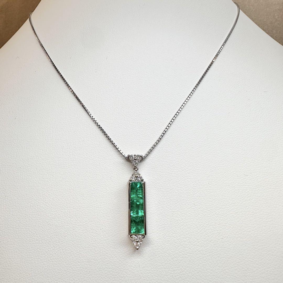 【美品】PT900 エメラルド 1.91ct ダイヤモンド ネックレス