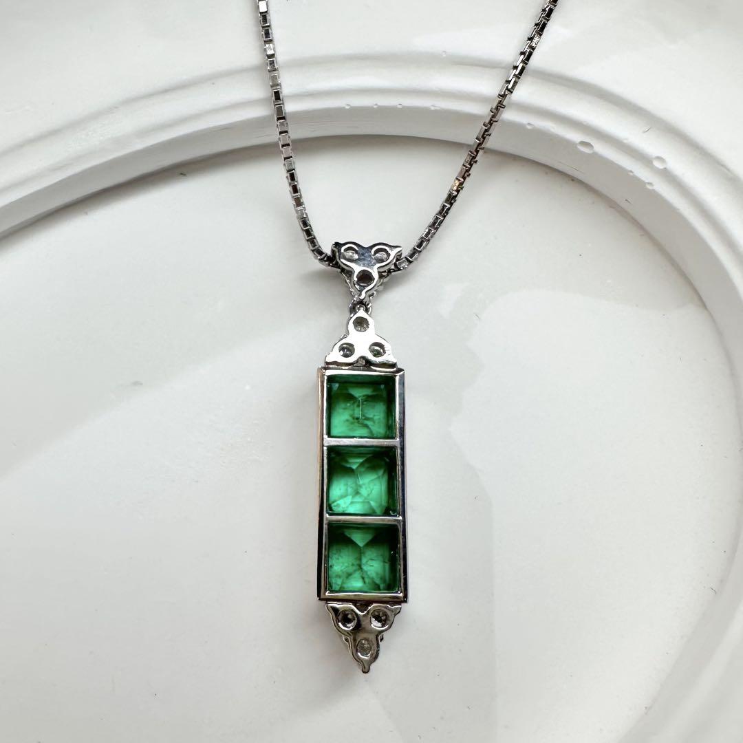【美品】PT900 エメラルド 1.91ct ダイヤモンド ネックレス