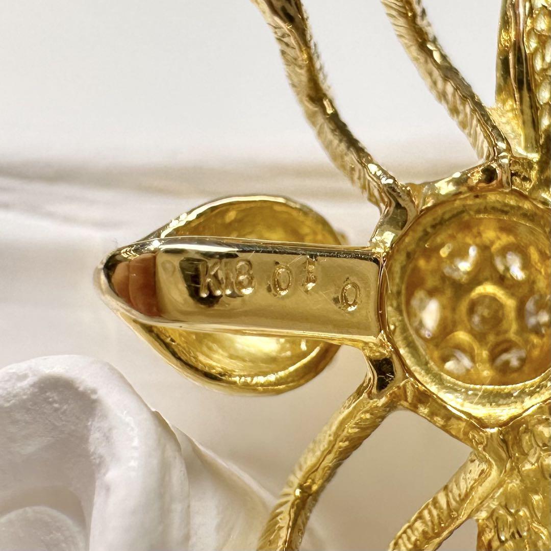 【K18】蜂モチーフ 南洋黒蝶真珠 ダイヤ ブローチ