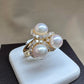 【K18】真珠パール 7.4mm 3粒ダイヤモンド リング