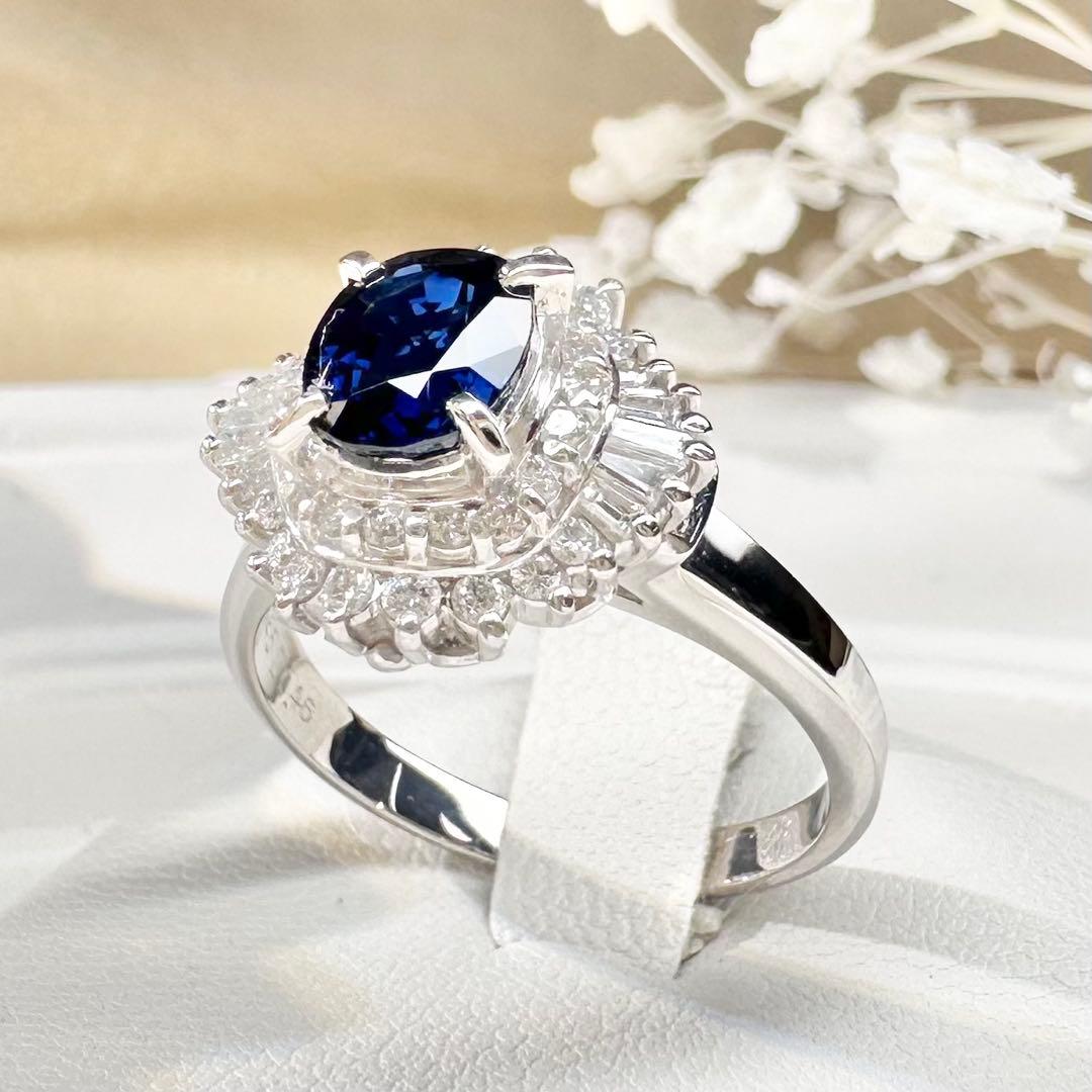 【美品】PT900 サファイア 1.25ct ダイヤモンド リング