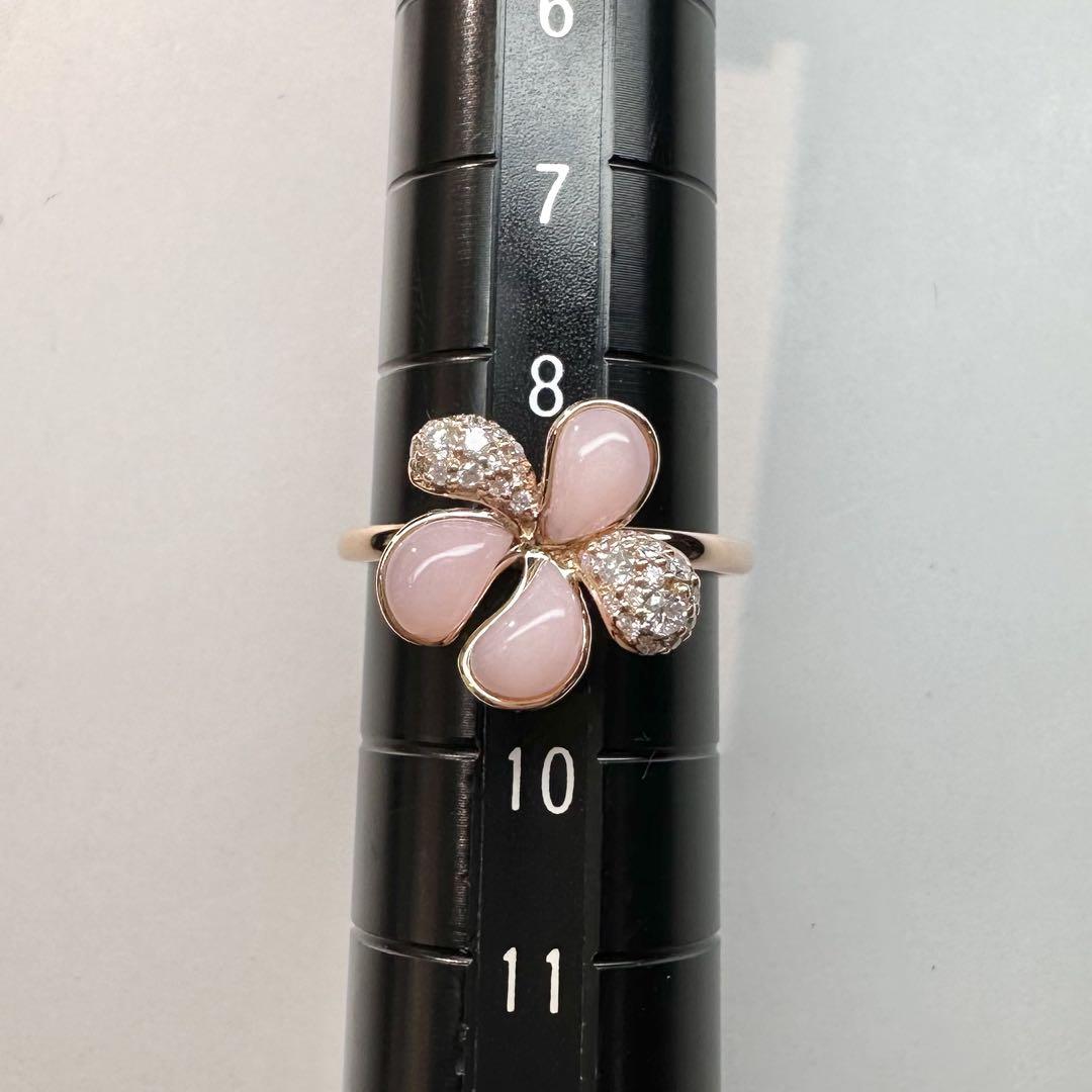 【K18】ピンクオパール ダイヤモンド フラワーデザイン リング