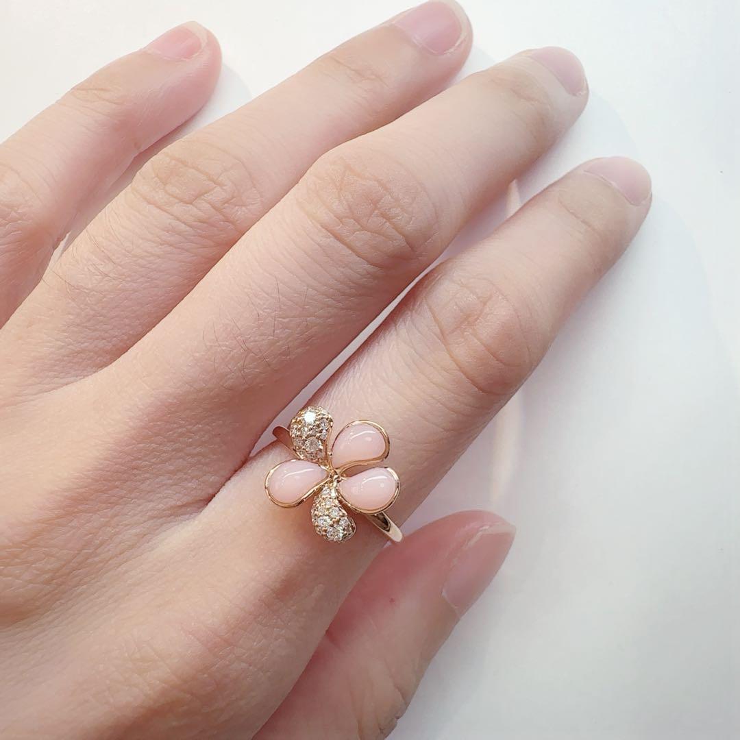 【K18】ピンクオパール ダイヤモンド フラワーデザイン リング