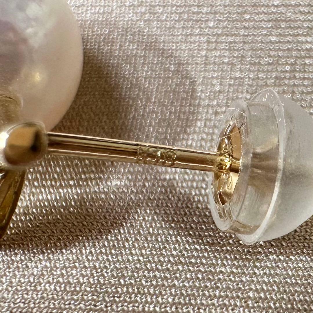 K18 アコヤパール 8.0mm ダイヤモンド ピアス　アップルモチーフ