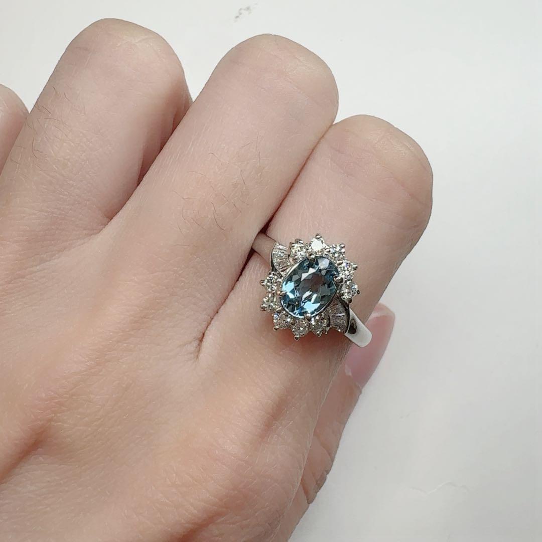 【美品】Pt900 アクアマリンリング 0.70ct ダイヤモンド取巻き
