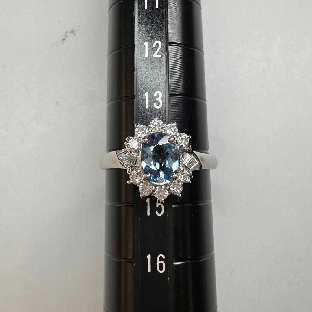 【美品】Pt900 アクアマリンリング 0.70ct ダイヤモンド取巻き