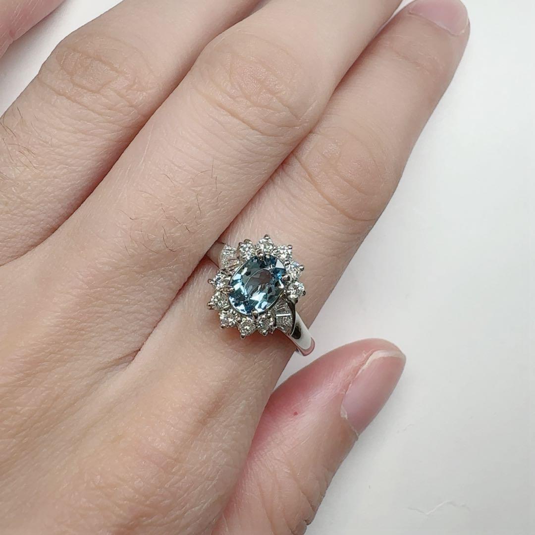 【美品】Pt900 アクアマリンリング 0.70ct ダイヤモンド取巻き