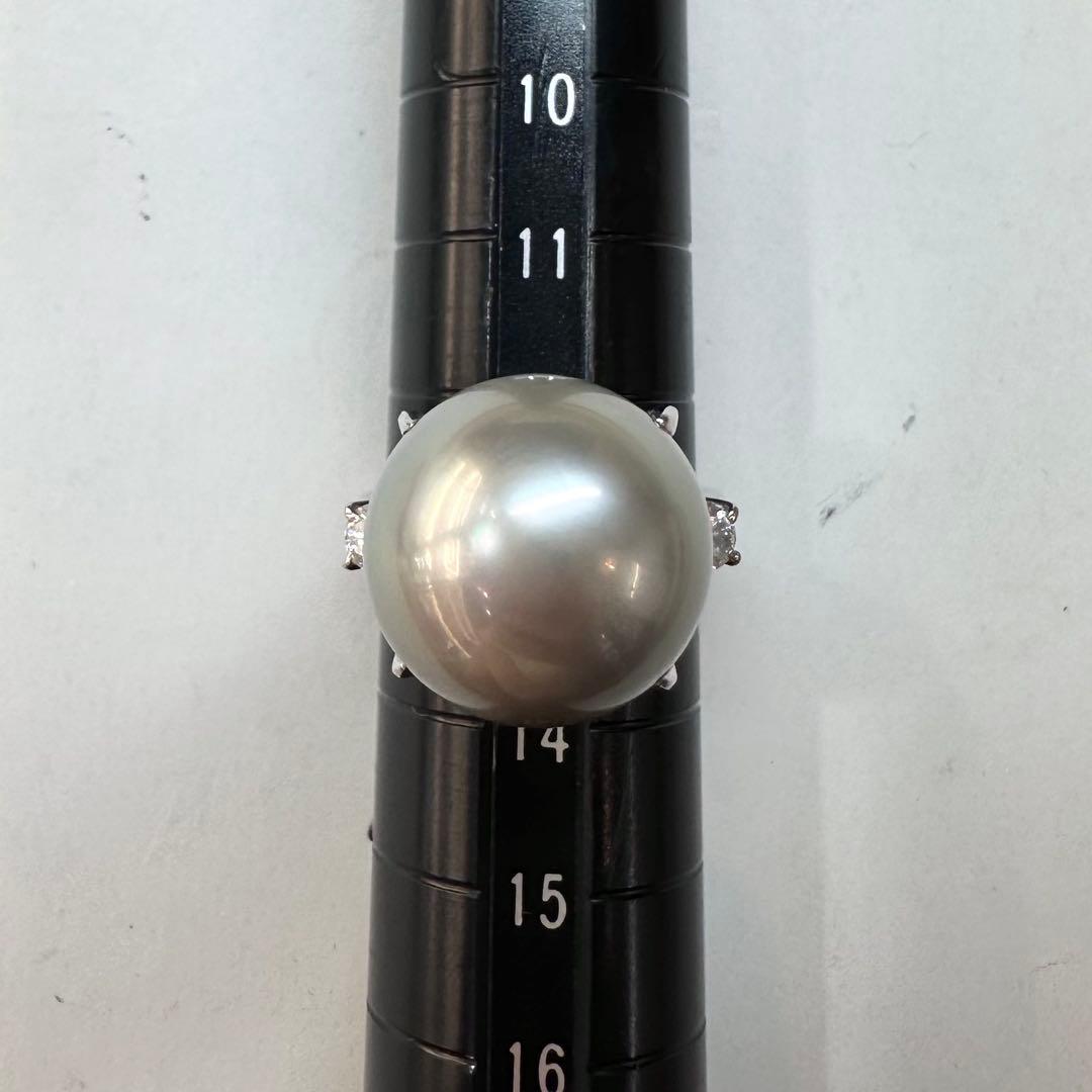 PT900 パール 真珠 15mm ダイヤモンド 大珠リング