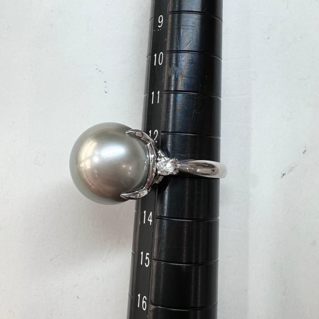 PT900 パール 真珠 15mm ダイヤモンド 大珠リング