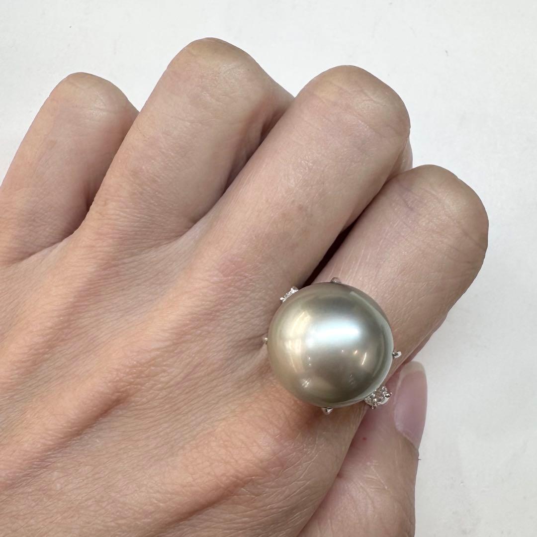 PT900 パール 真珠 15mm ダイヤモンド 大珠リング