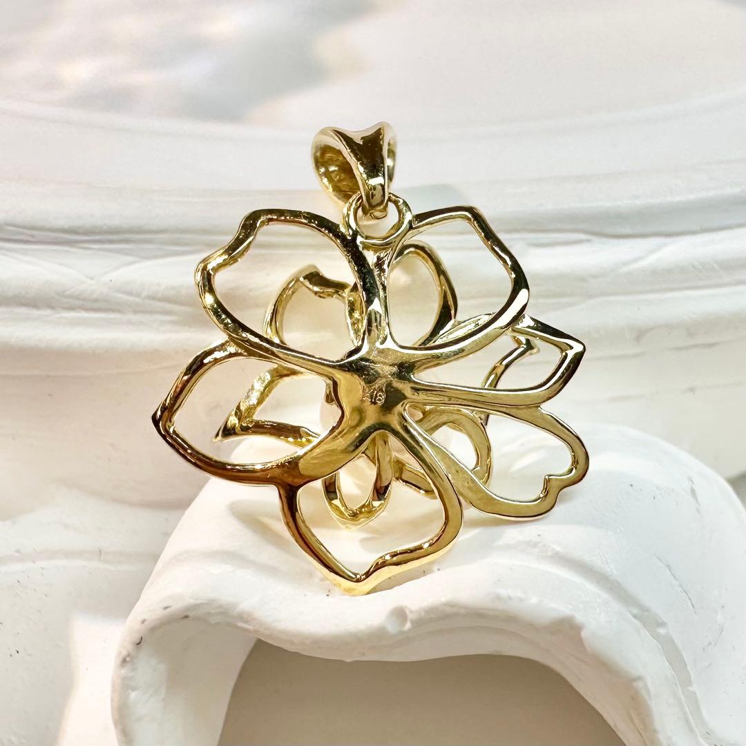 【K18】アコヤ真珠4.5-5.0mm ペンダント 蓮の花デザイン