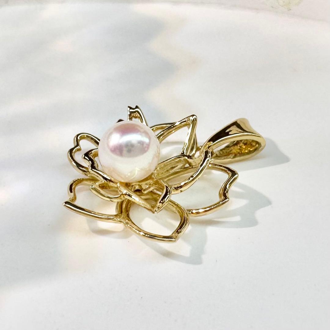 【K18】アコヤ真珠4.5-5.0mm ペンダント 蓮の花デザイン