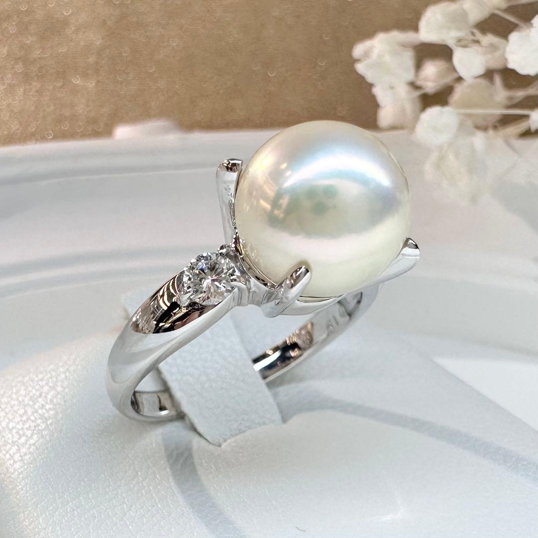 【美品】PT900 アコヤ真珠 9.3mm ダイヤモンド リング