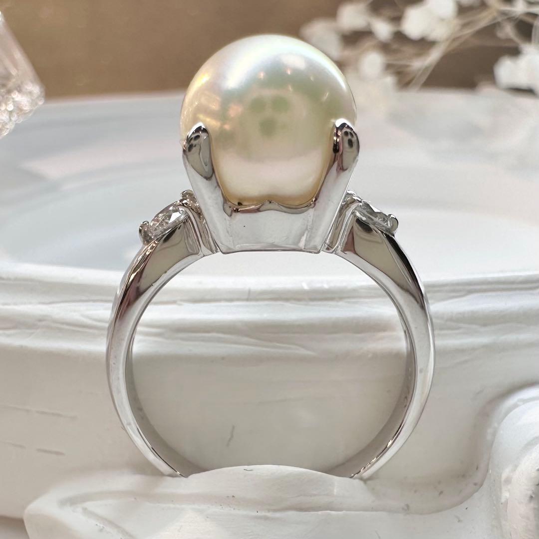 【美品】PT900 アコヤ真珠 9.3mm ダイヤモンド リング