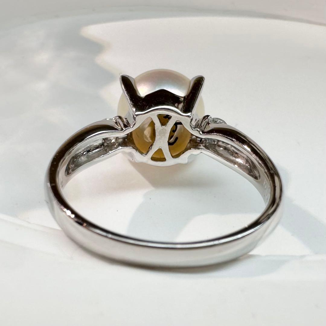 【美品】PT900 アコヤ真珠 9.3mm ダイヤモンド リング