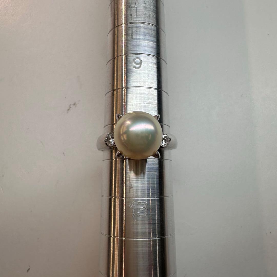 【美品】PT900 アコヤ真珠 9.3mm ダイヤモンド リング