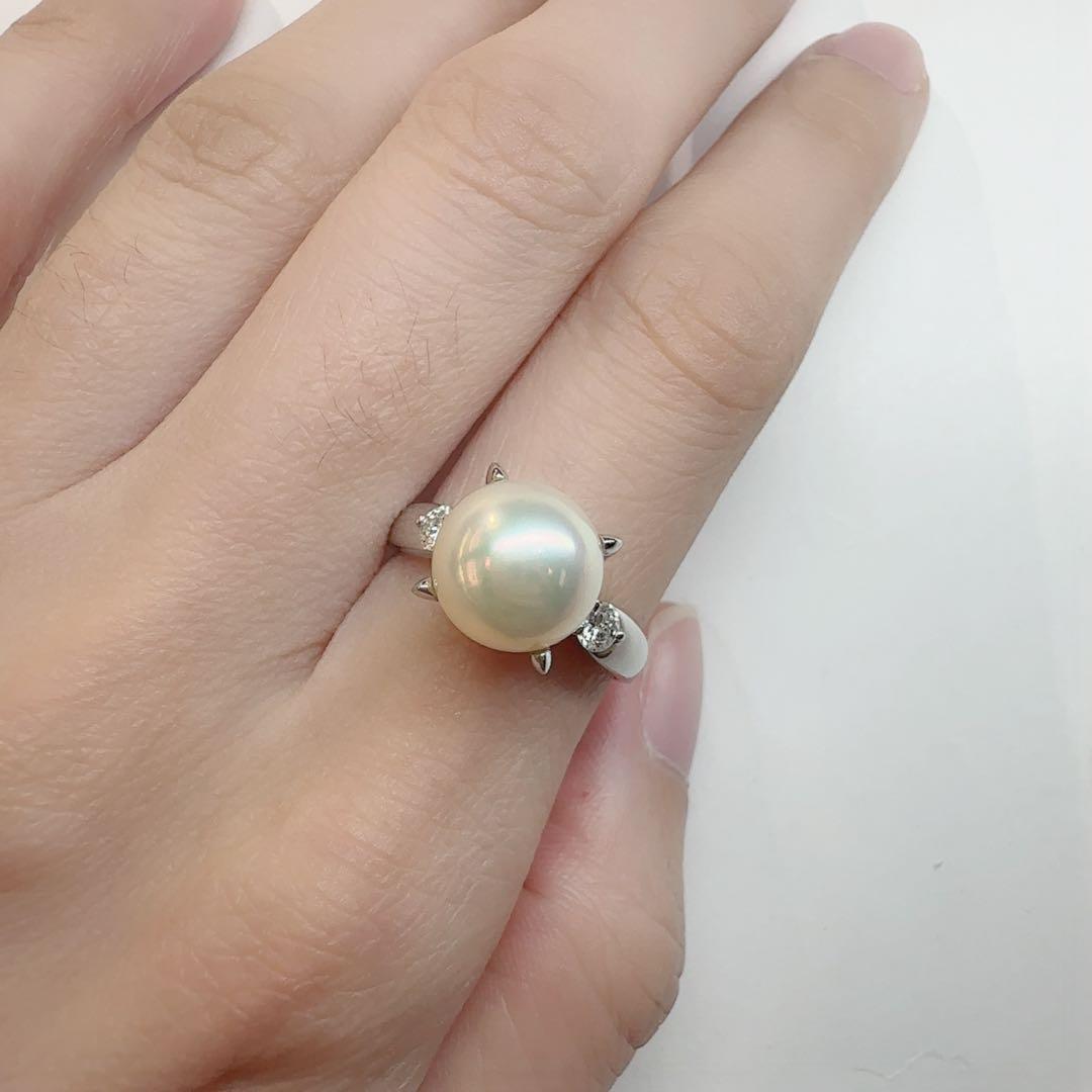【美品】PT900 アコヤ真珠 9.3mm ダイヤモンド リング