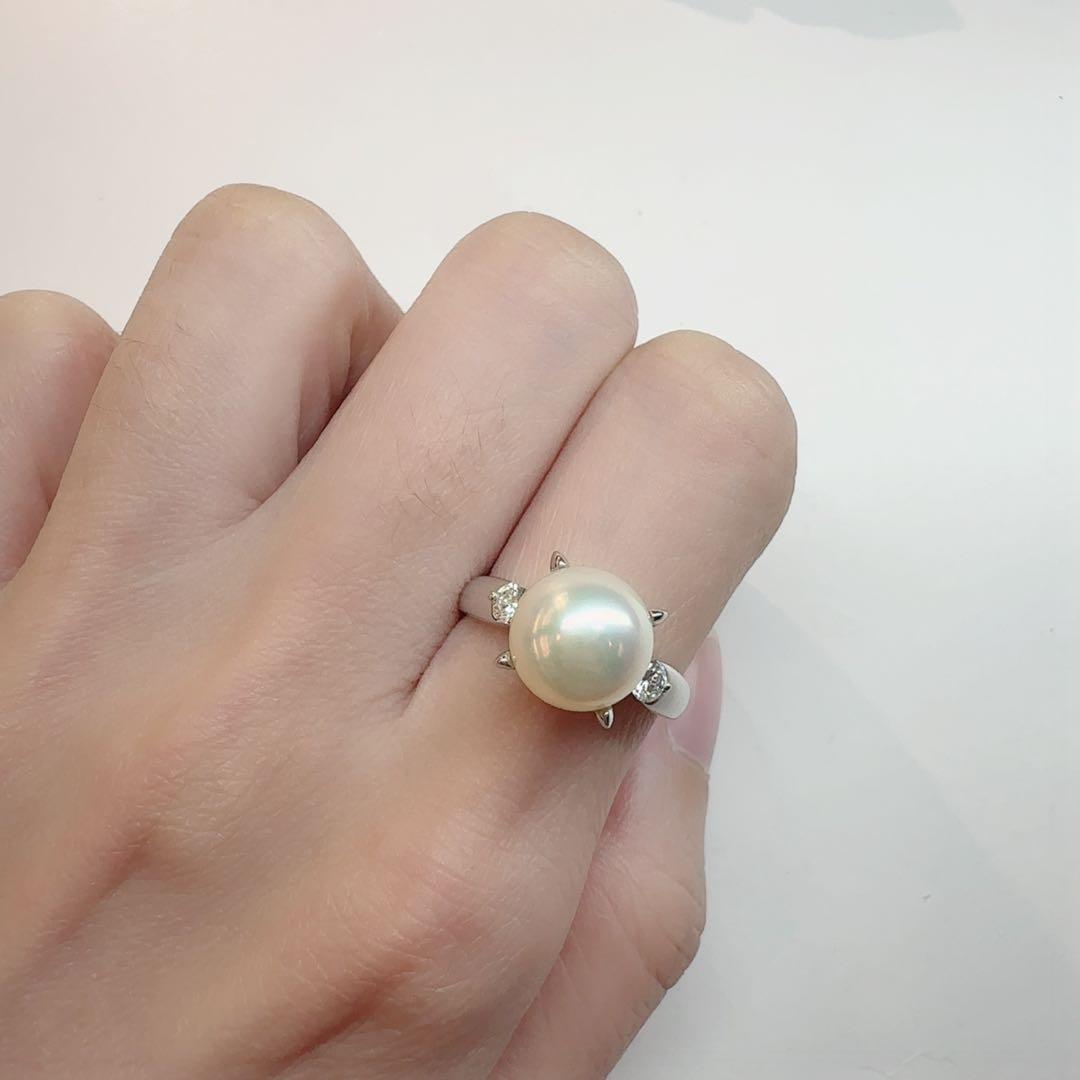 【美品】PT900 アコヤ真珠 9.3mm ダイヤモンド リング
