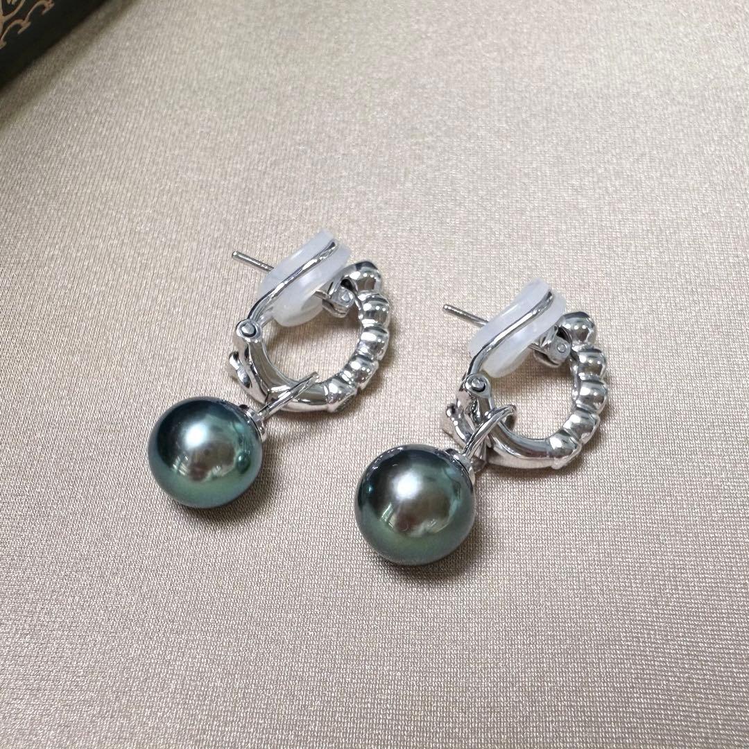 K18 大粒 大渓地真珠 8mm ダイヤモンド イヤリング ピアス