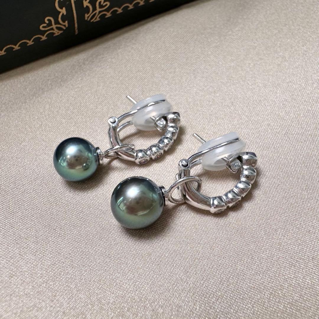 K18 大粒 大渓地真珠 8mm ダイヤモンド イヤリング ピアス