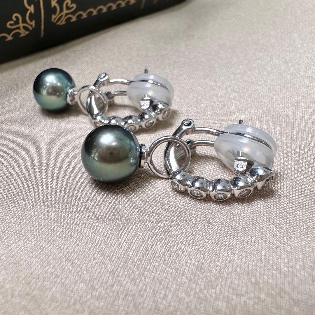 K18 大粒 大渓地真珠 8mm ダイヤモンド イヤリング ピアス