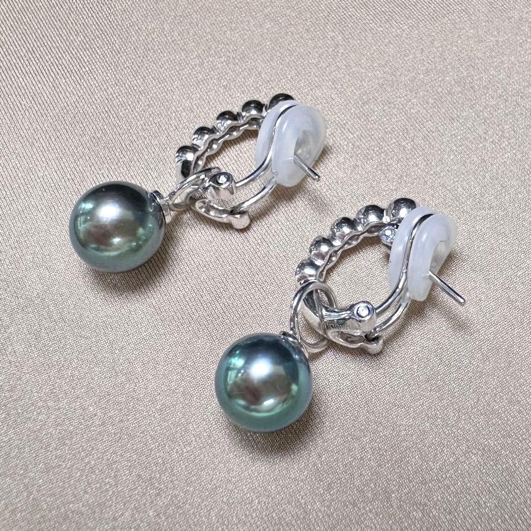 K18 大粒 大渓地真珠 8mm ダイヤモンド イヤリング ピアス